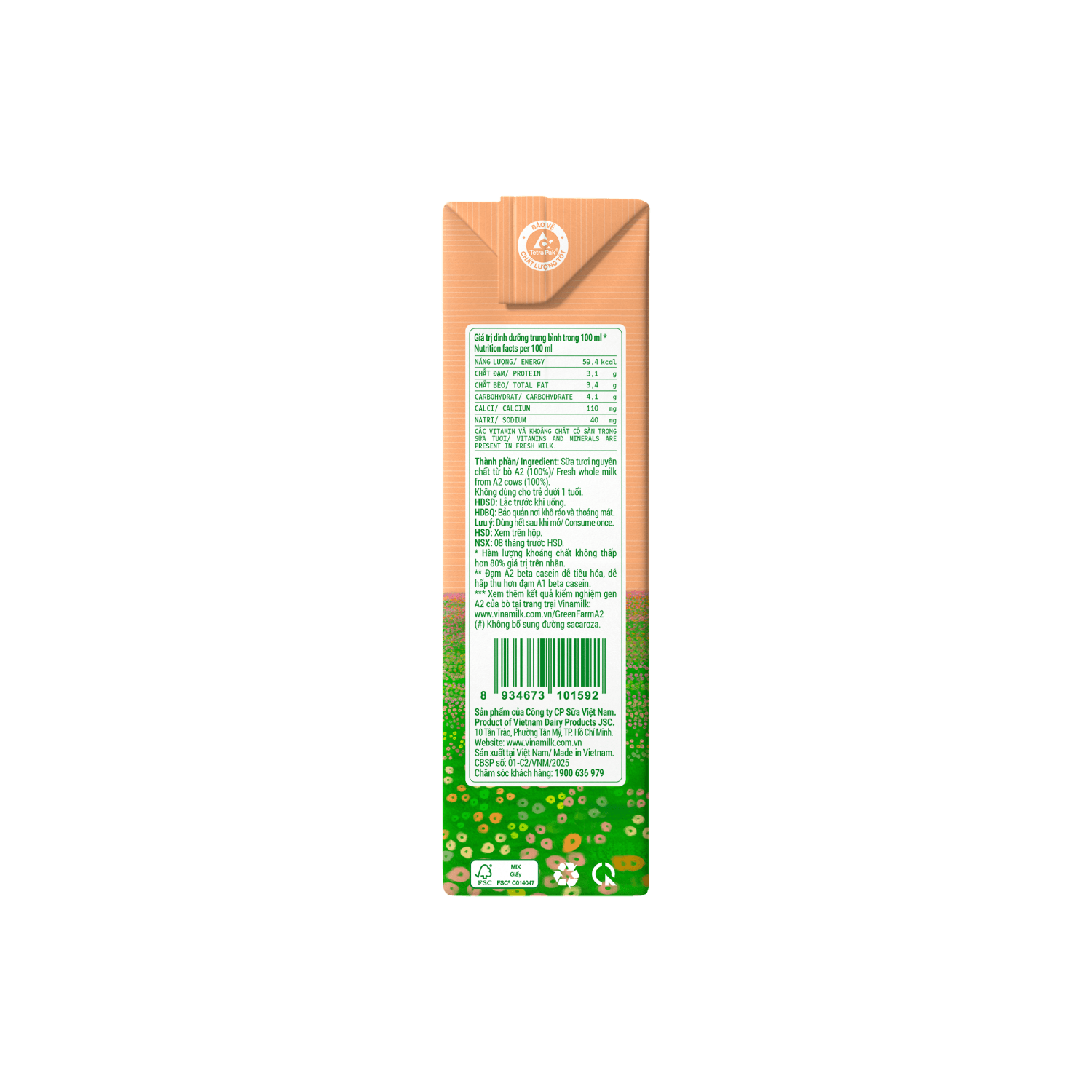 UHT Fresh Milk Green Farm Unsweetened A2 Protein 180ml