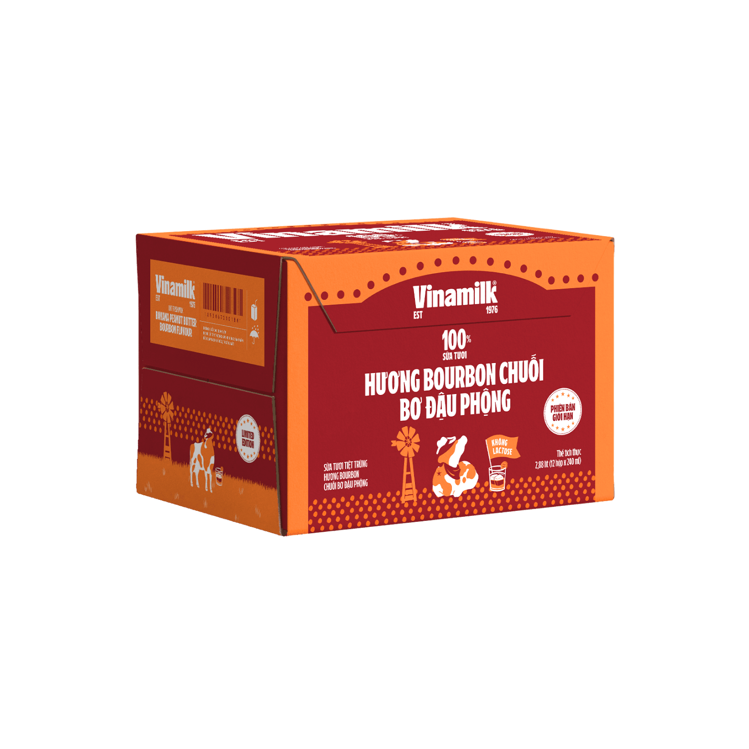 Sữa tươi tiệt trùng 100% Hương Bourbon Chuối Bơ Đậu Phộng 240ml