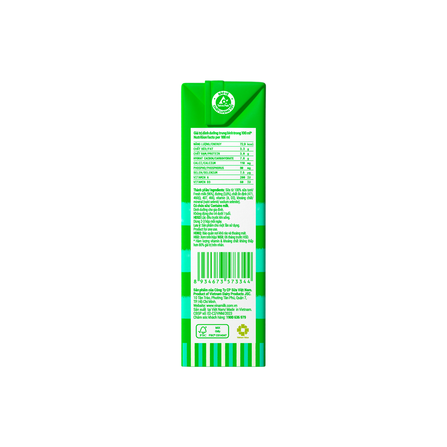 Sữa tươi tiệt trùng 100% Có đường 180ml