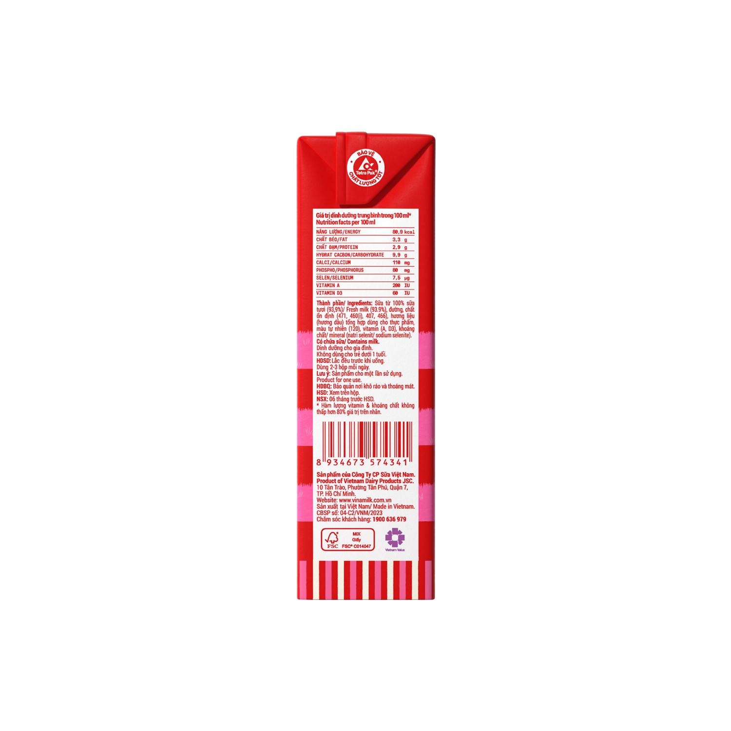 Sữa tươi tiệt trùng 100% Hương Dâu 180ml