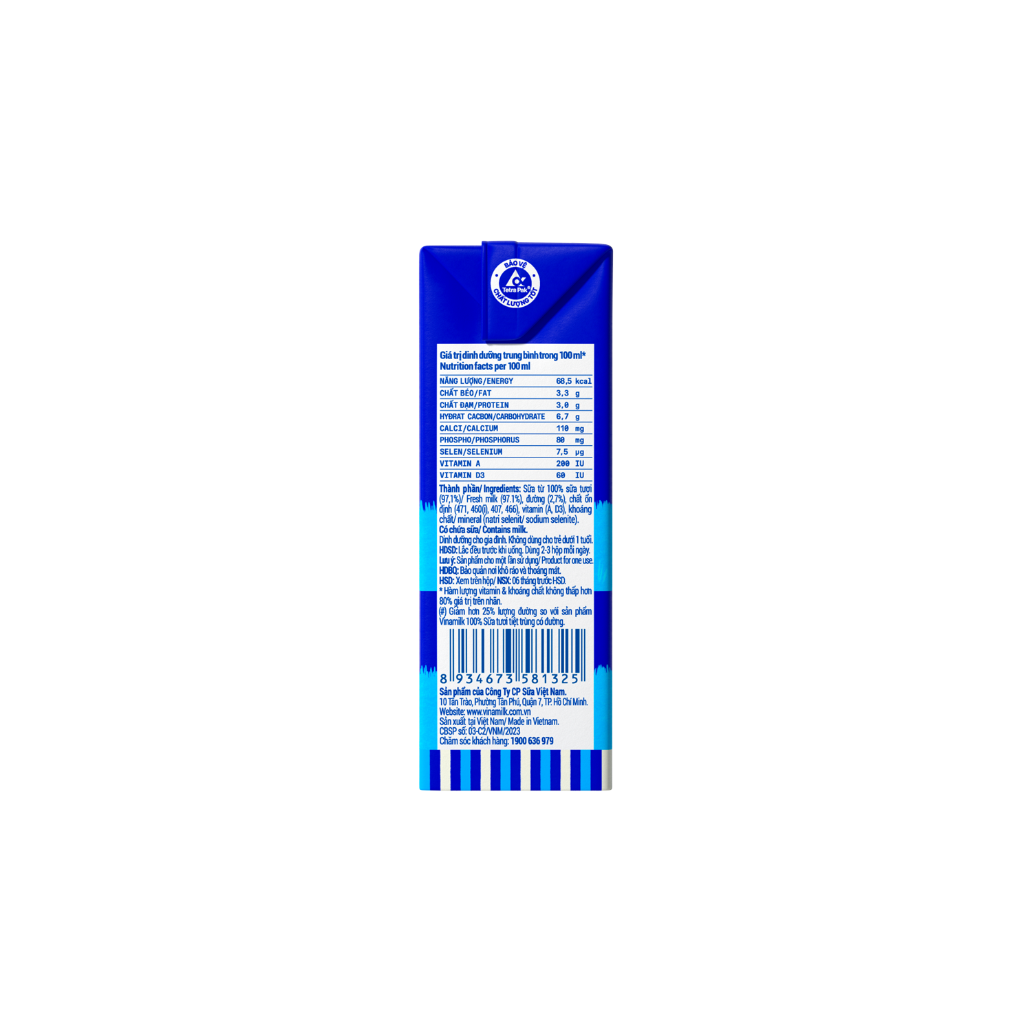 Sữa tươi tiệt trùng 100% Ít đường 110ml