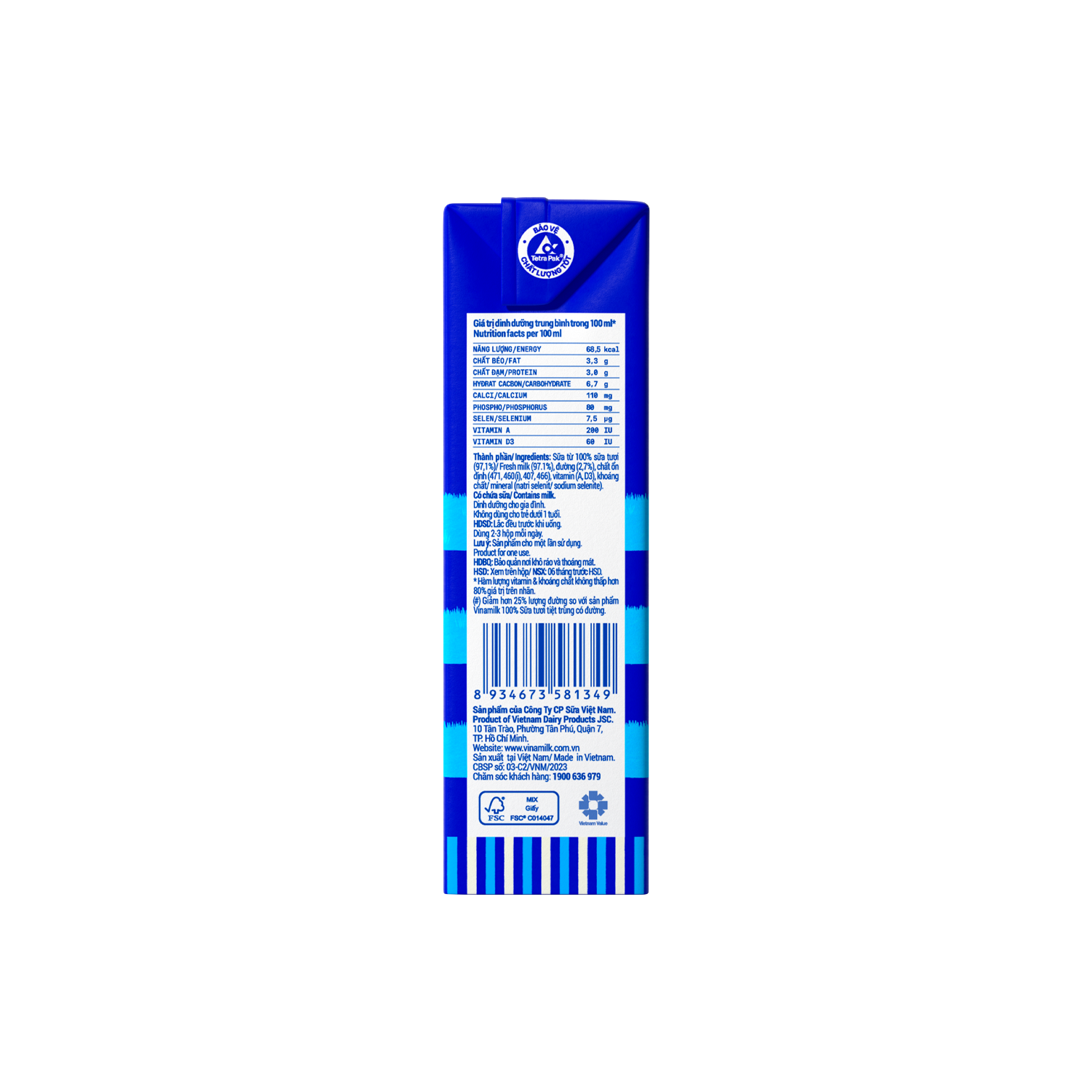 Sữa tươi tiệt trùng 100% Ít đường 180ml