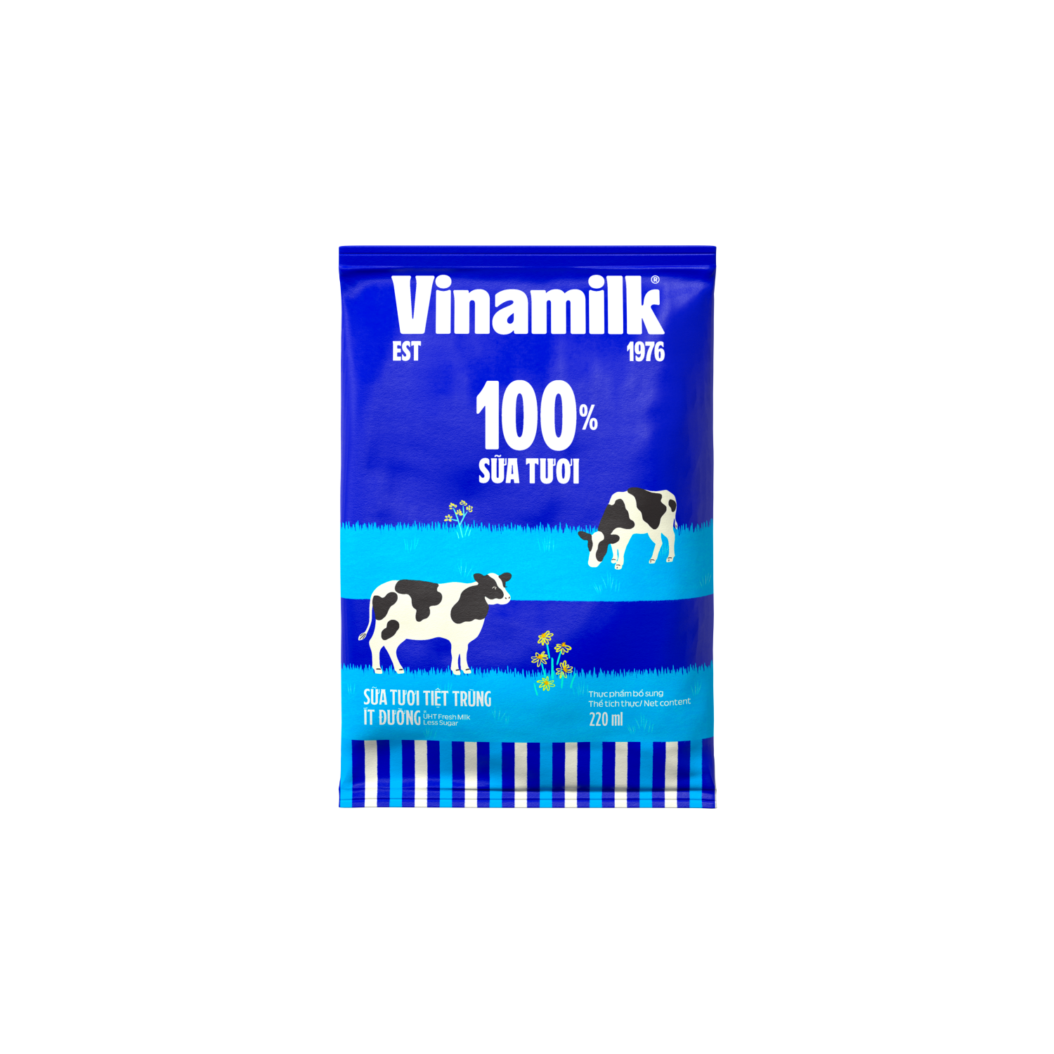 UHT Fresh Milk 100% Less Sugar 220ml Carton of 48 Pouches