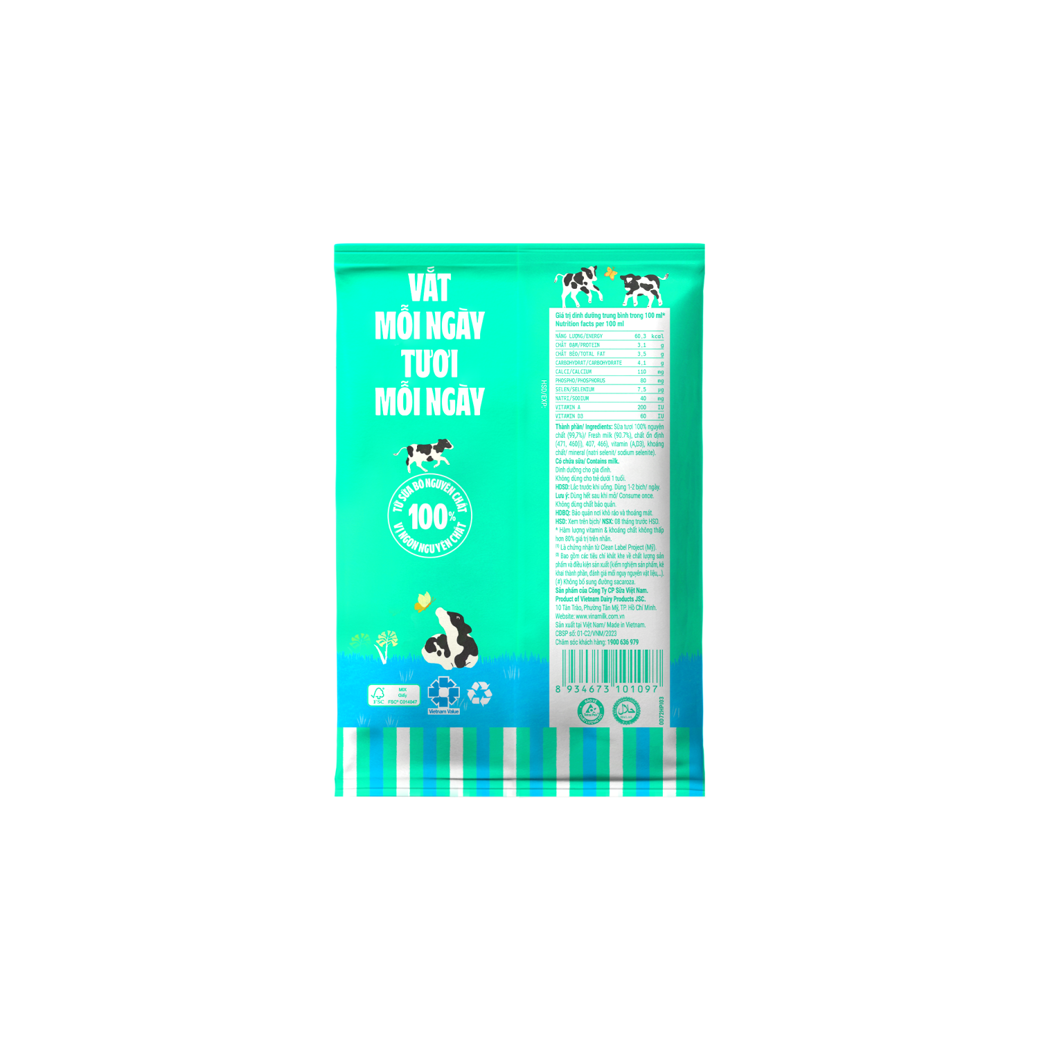 Sữa tươi tiệt trùng 100% Không đường 220ml