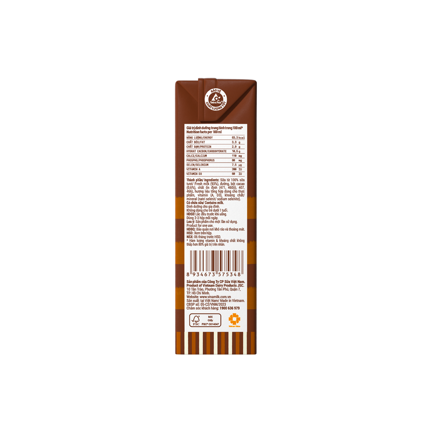 Sữa tươi tiệt trùng 100% Sôcôla 180ml