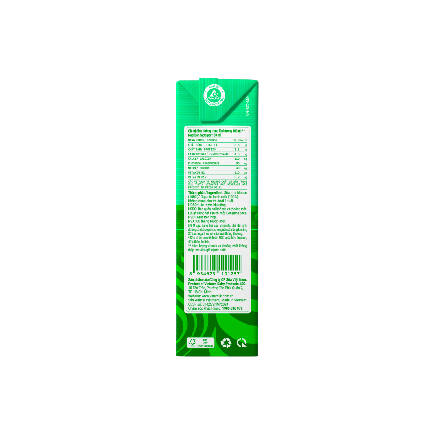 Sữa tươi tiệt trùng Green Farm Organic 180ml