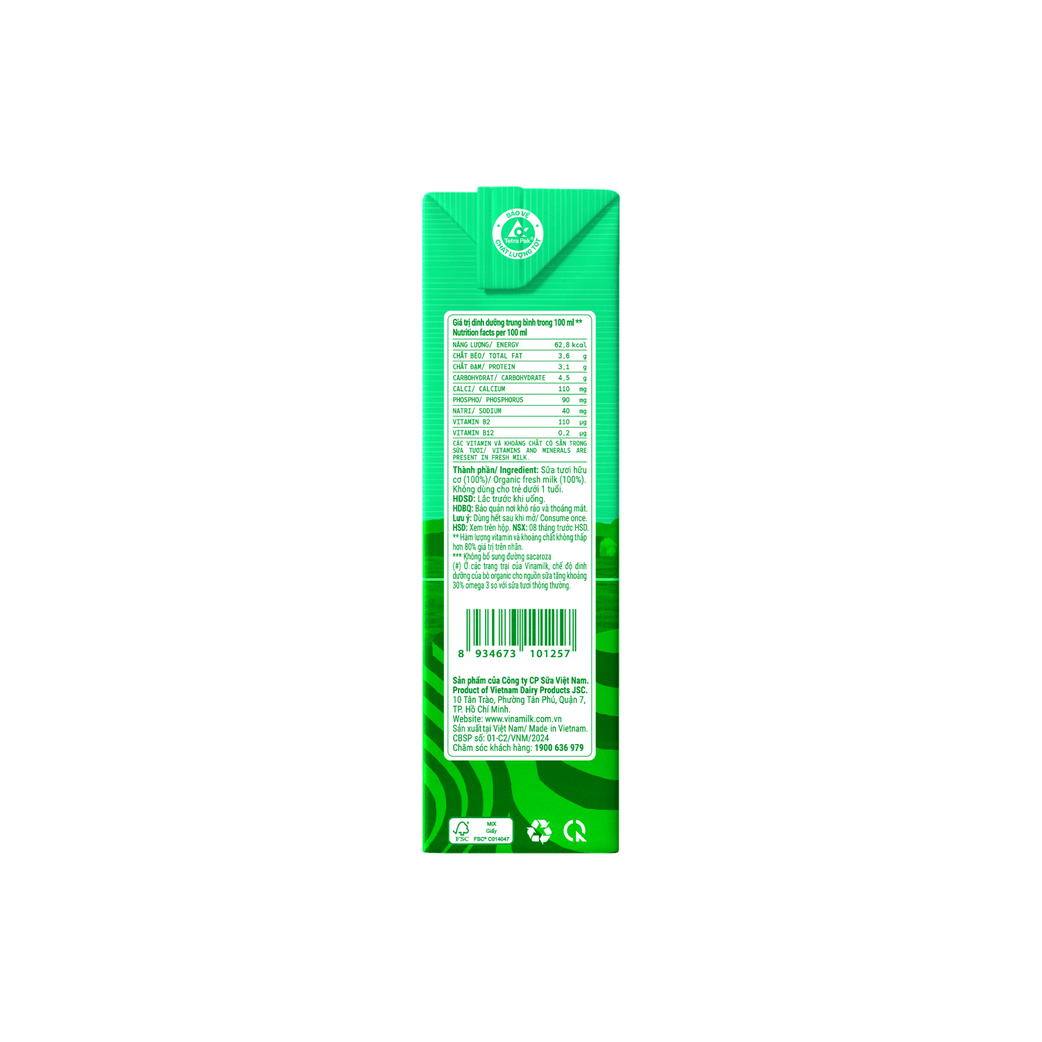 UHT Fresh Milk Green Farm Organic 180ml