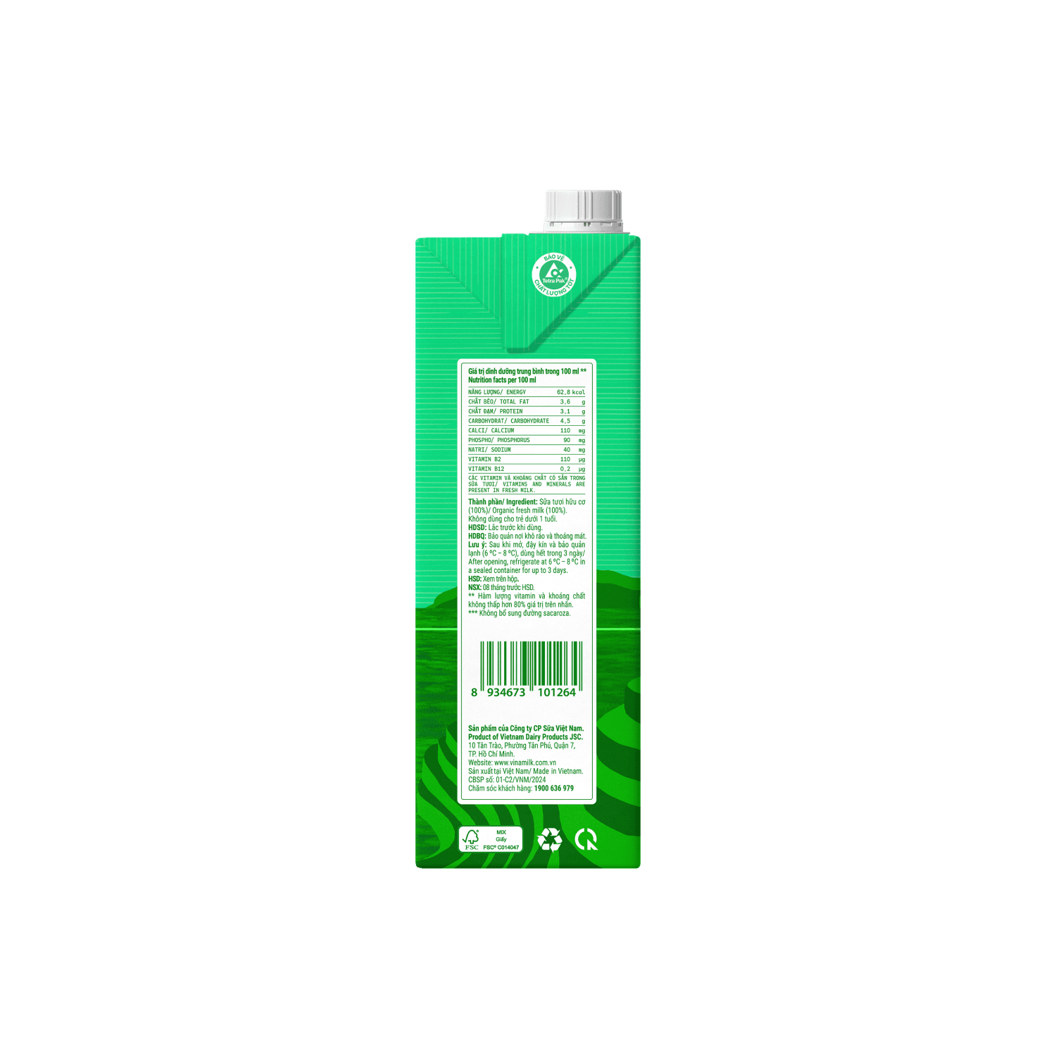 UHT Fresh Milk Green Farm Organic 1L