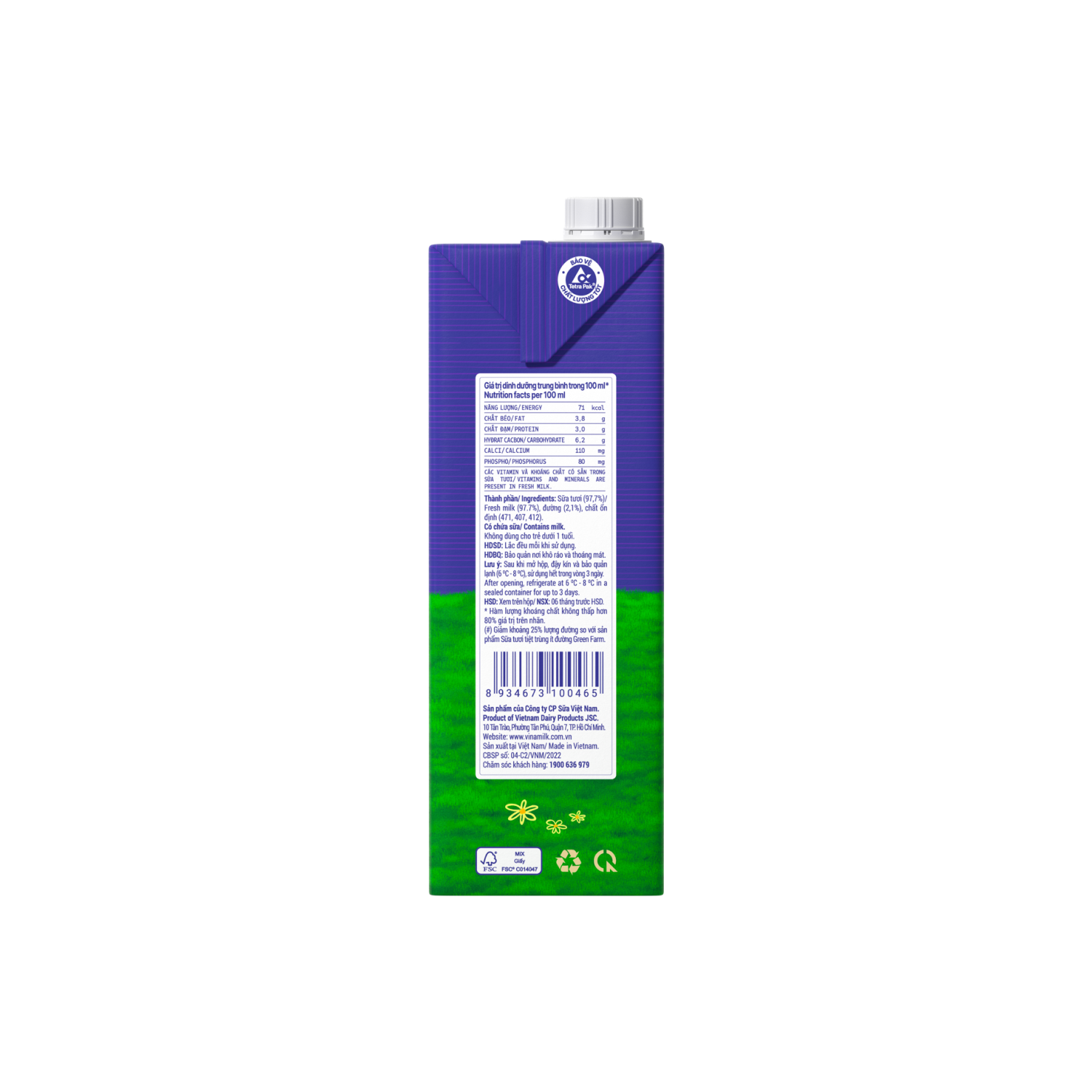 Sữa tươi tiệt trùng Green Farm Rất ít đường 1L