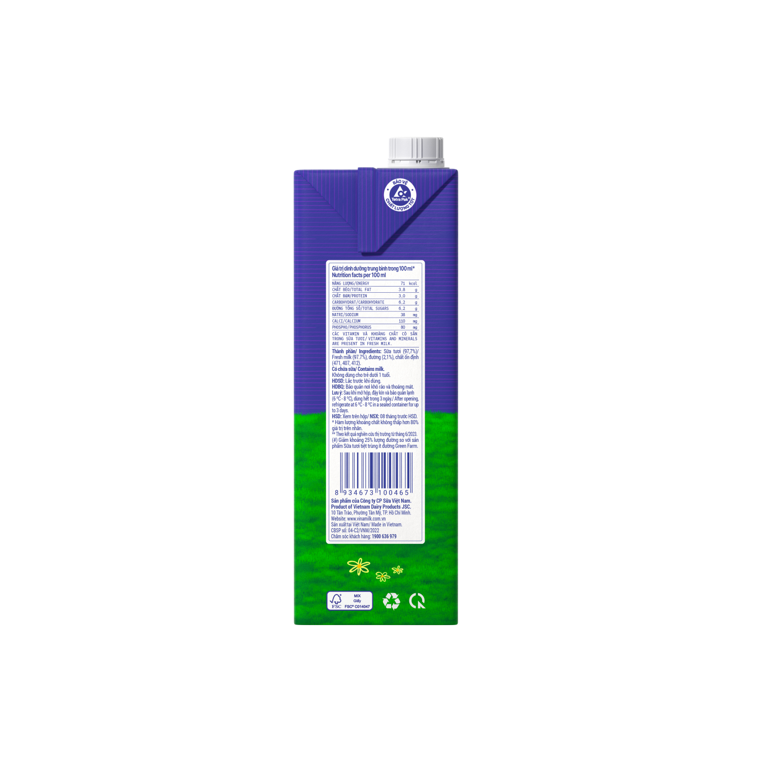 Sữa tươi tiệt trùng Green Farm Rất ít đường 1L