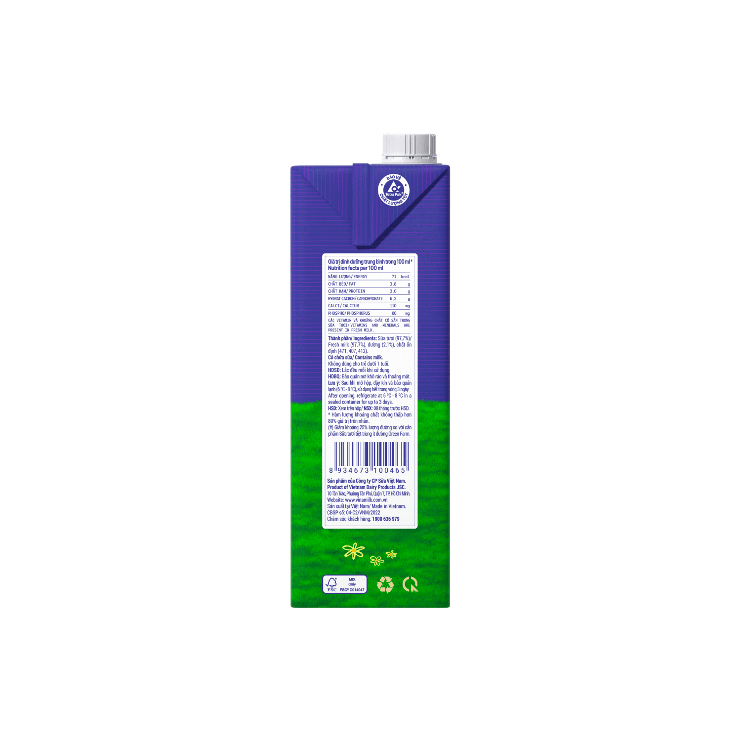 Sữa tươi tiệt trùng Green Farm Rất ít đường 1L