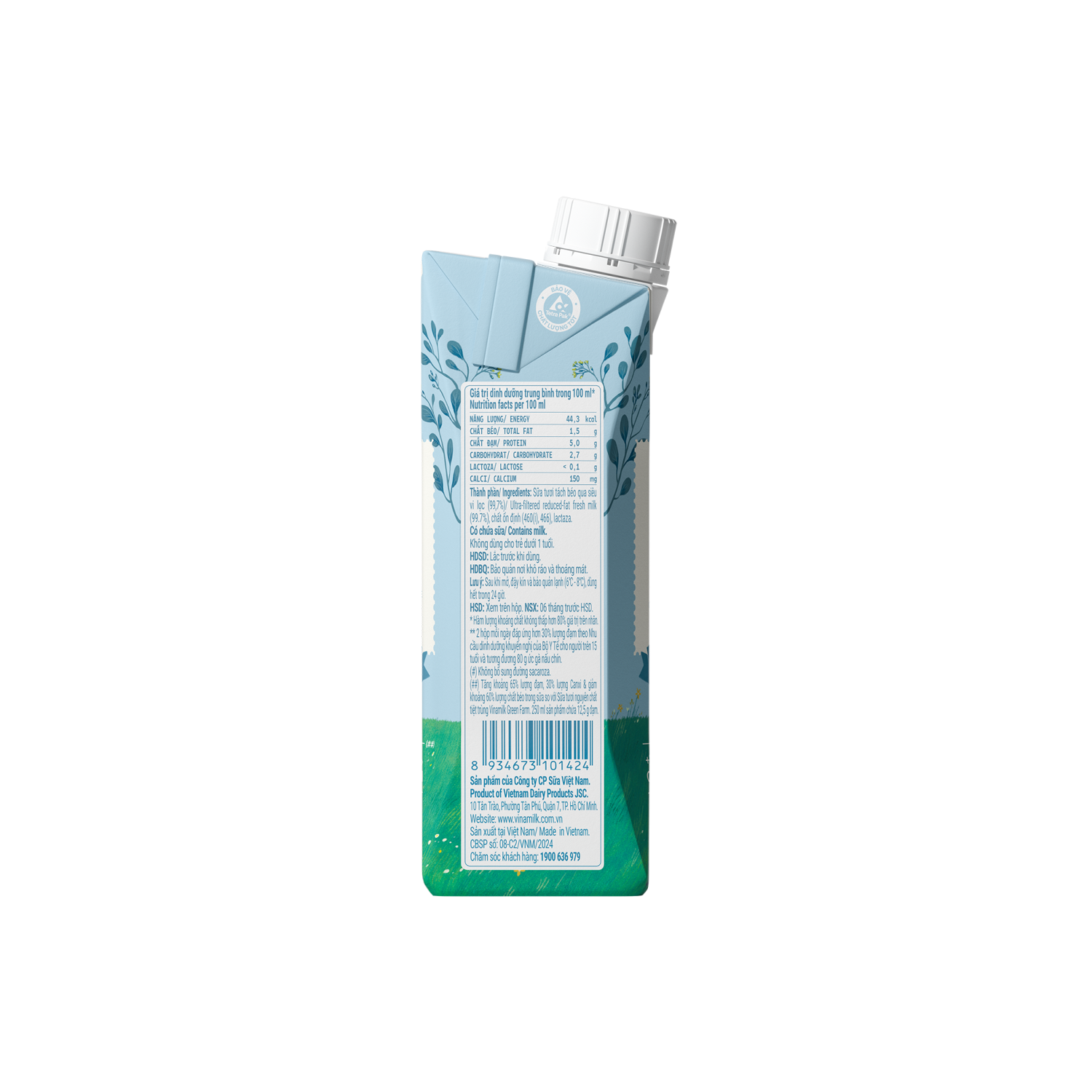 Sữa tươi tiệt trùng Green Farm Cao đạm ít béo 250ml