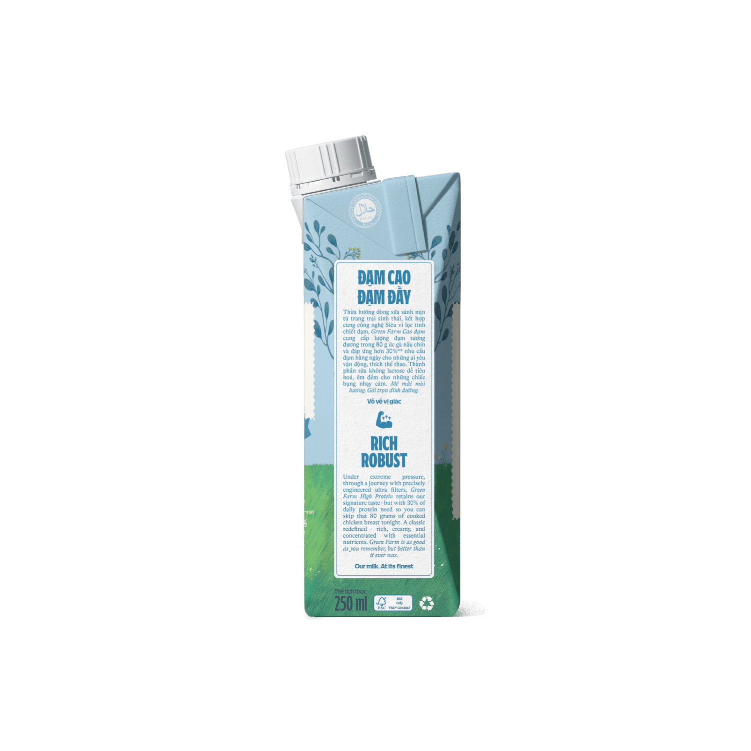 Sữa tươi tiệt trùng Green Farm Cao đạm ít béo 250ml