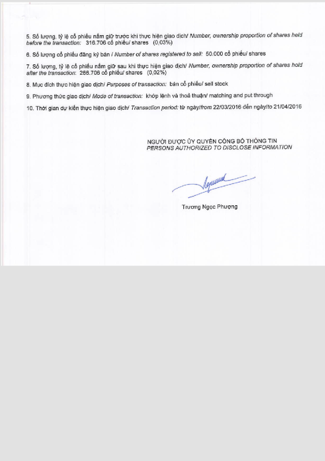 Notice of transaction in shares of related institutional to internal shareholders 2