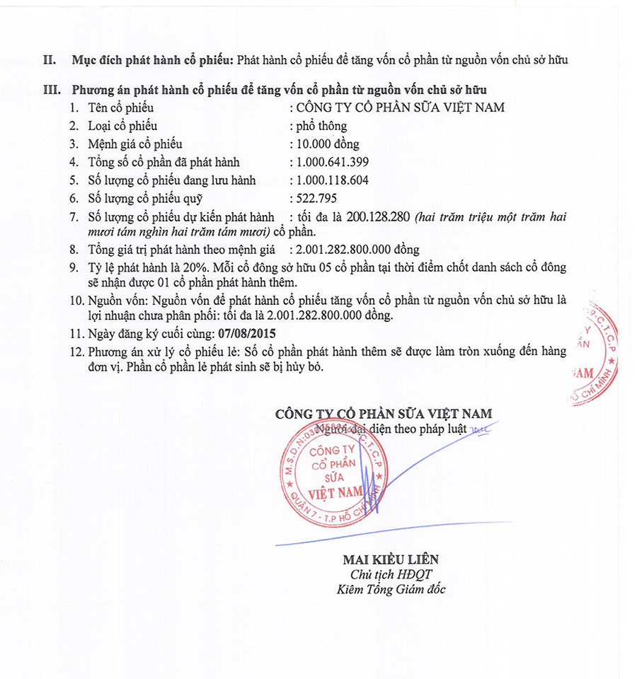 Công bố thông tin phát hành cổ phiếu để tăng vốn cổ phần từ nguồn vốn chủ sở hữu 2