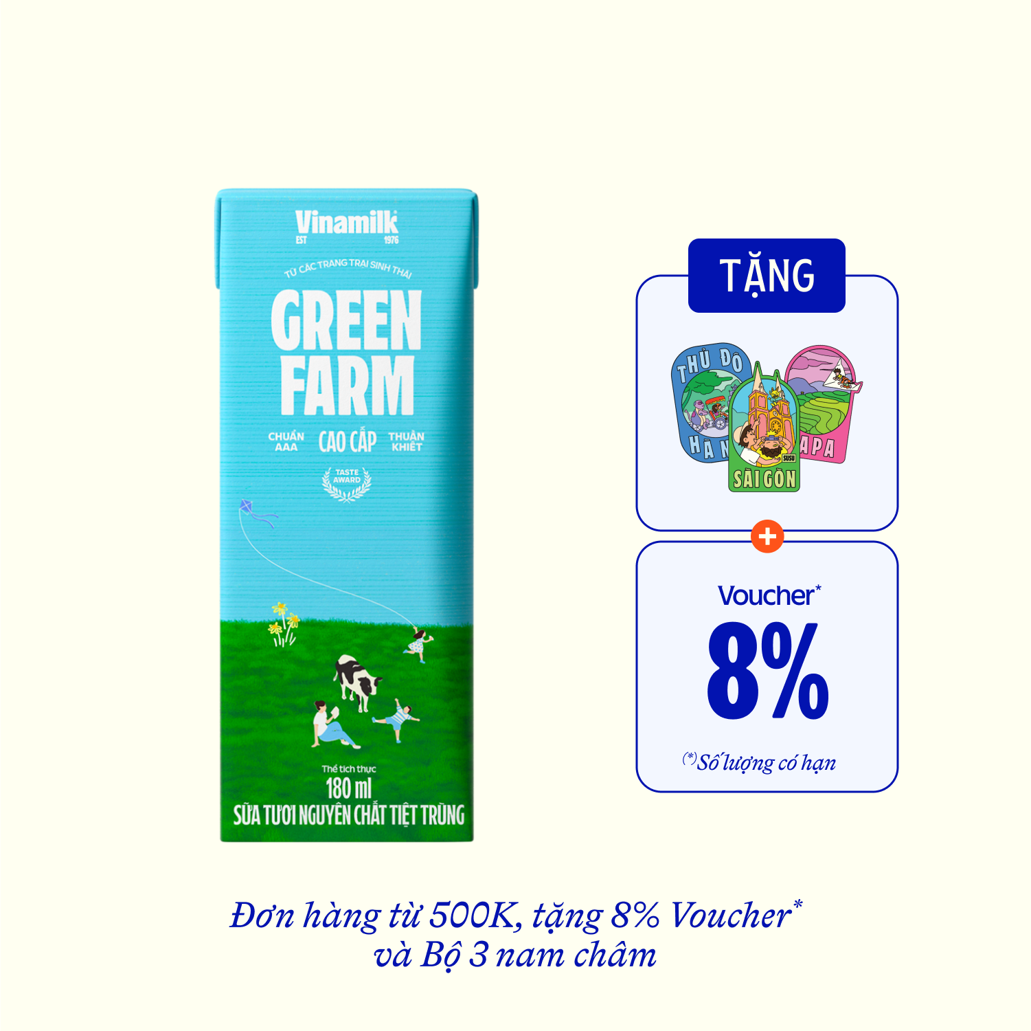 UHT Fresh Milk Green Farm Unsweetened 180ml Carton of 48 Boxes