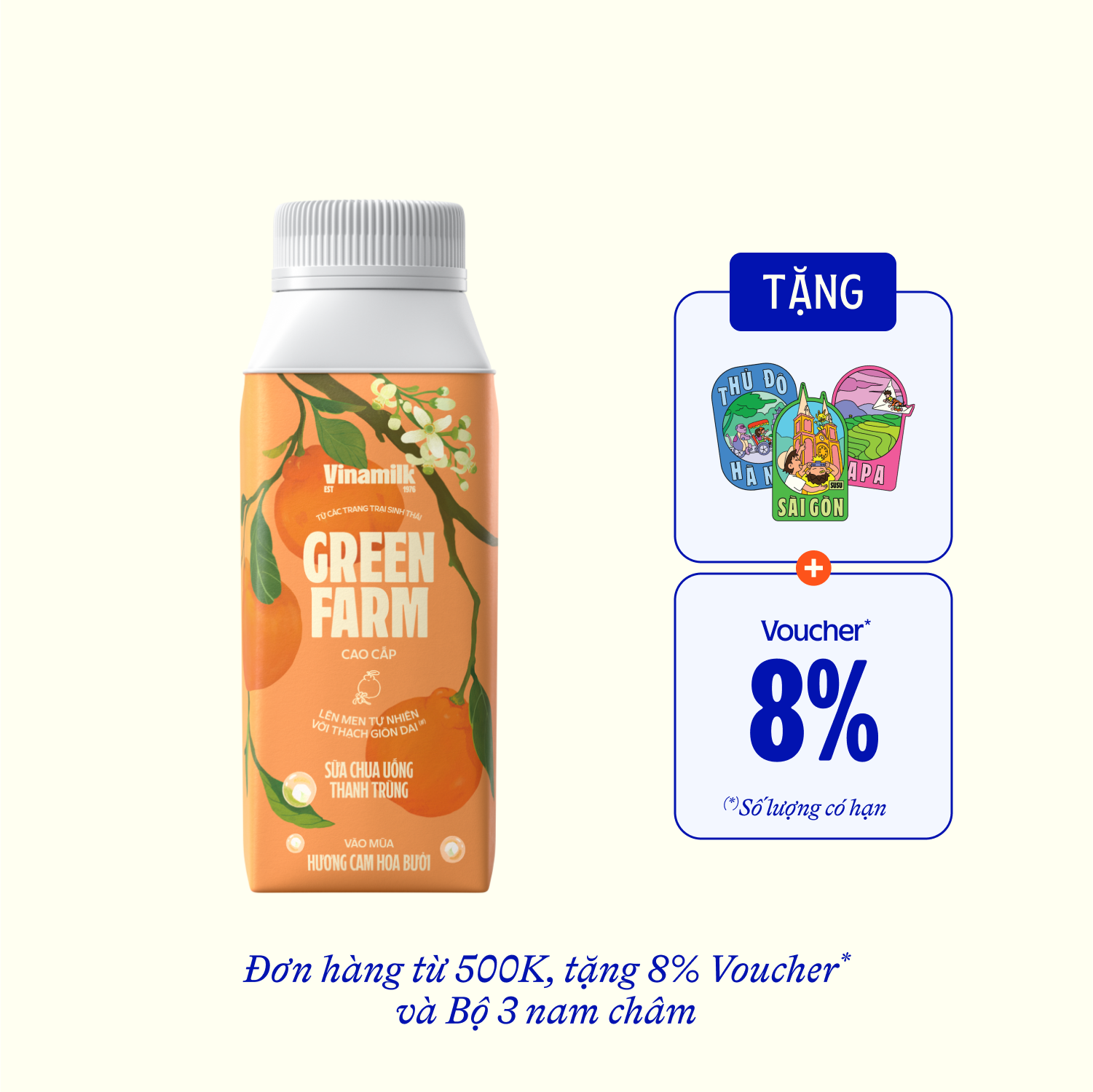 Pasteurized Drinking Yoghurt Green Farm Orange & Pomelo Blossom Flavours 200ml Carton of 16 Boxes