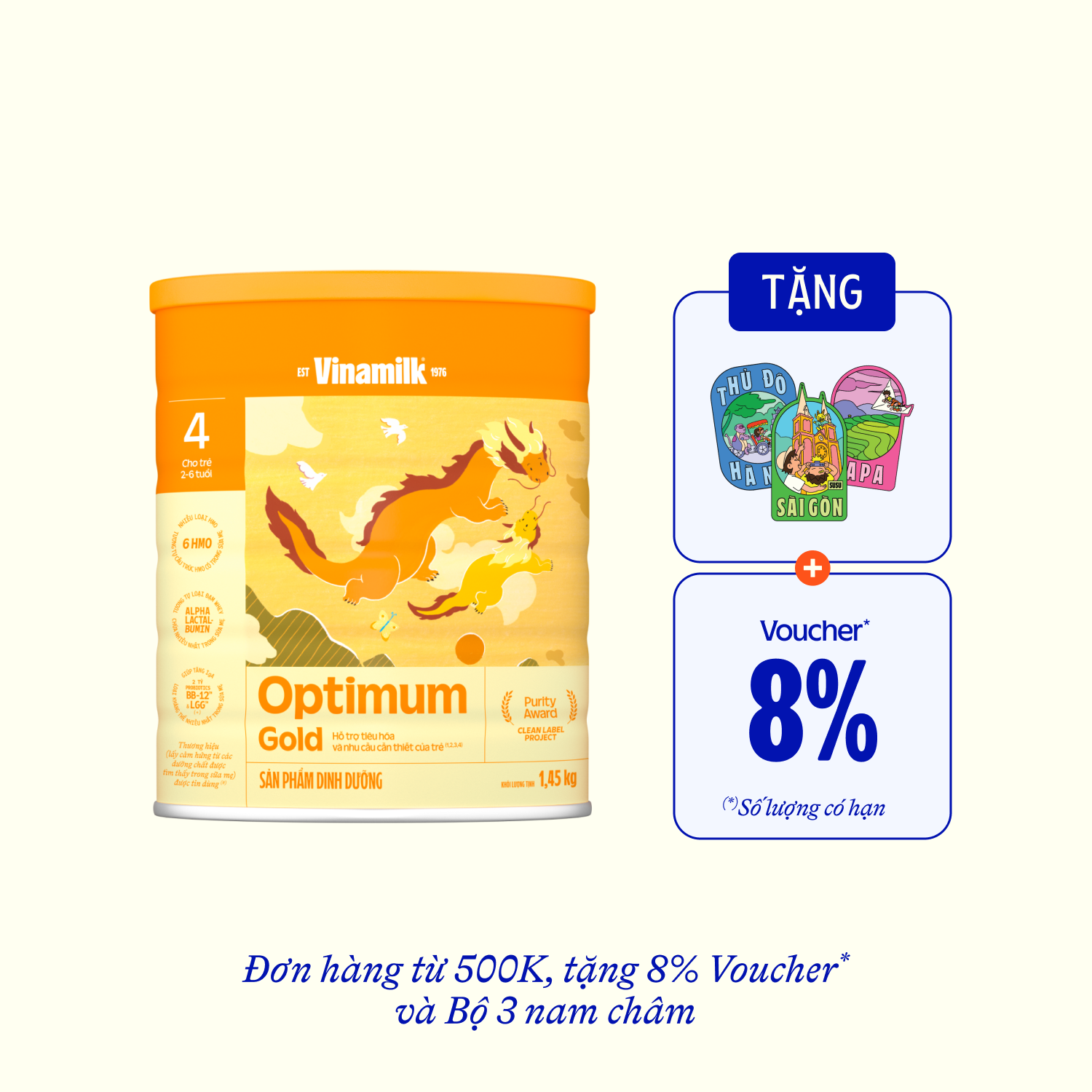 Sữa bột trẻ em Optimum Gold 4 (2-6 tuổi) 1,45kg Lẻ 1 lon