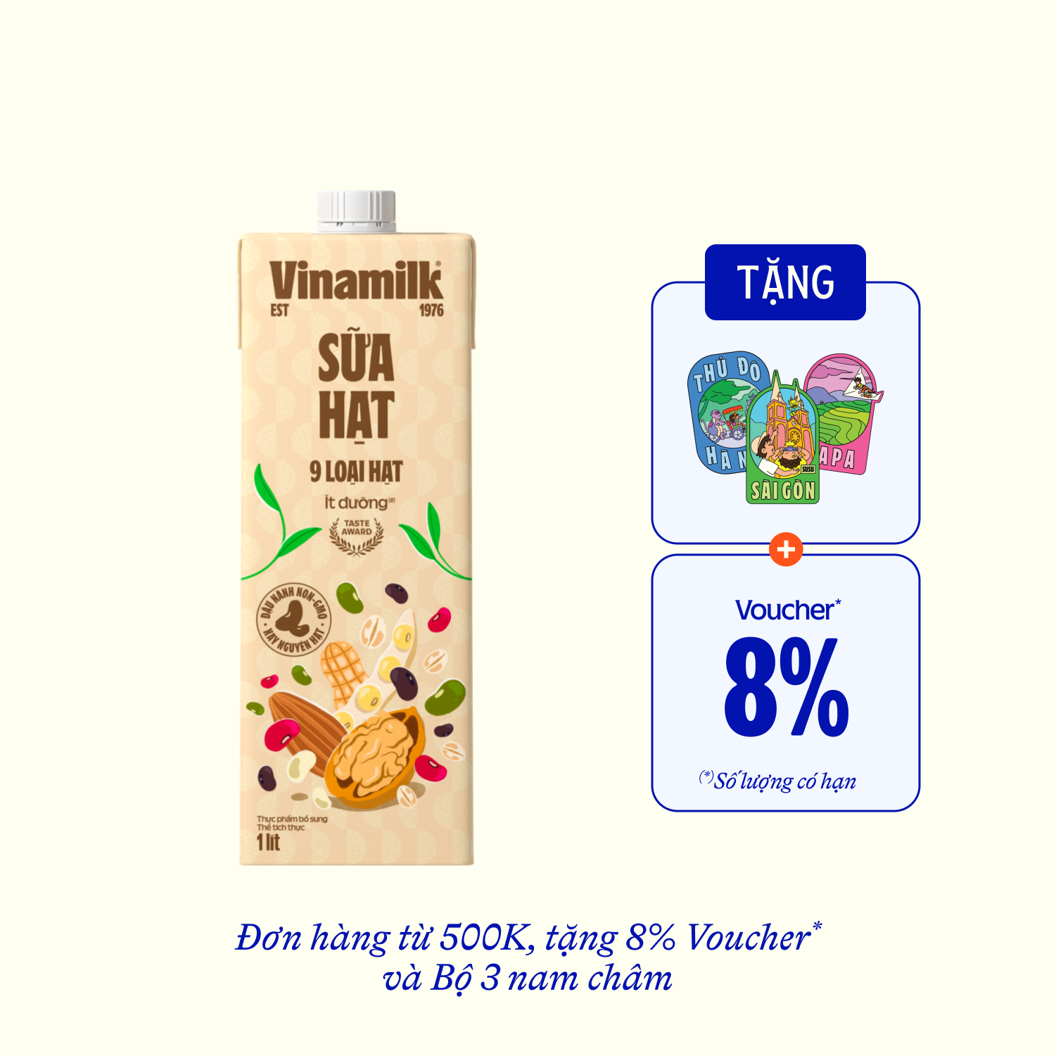 Sữa hạt Vinamilk 9 loại hạt ít đường 1L