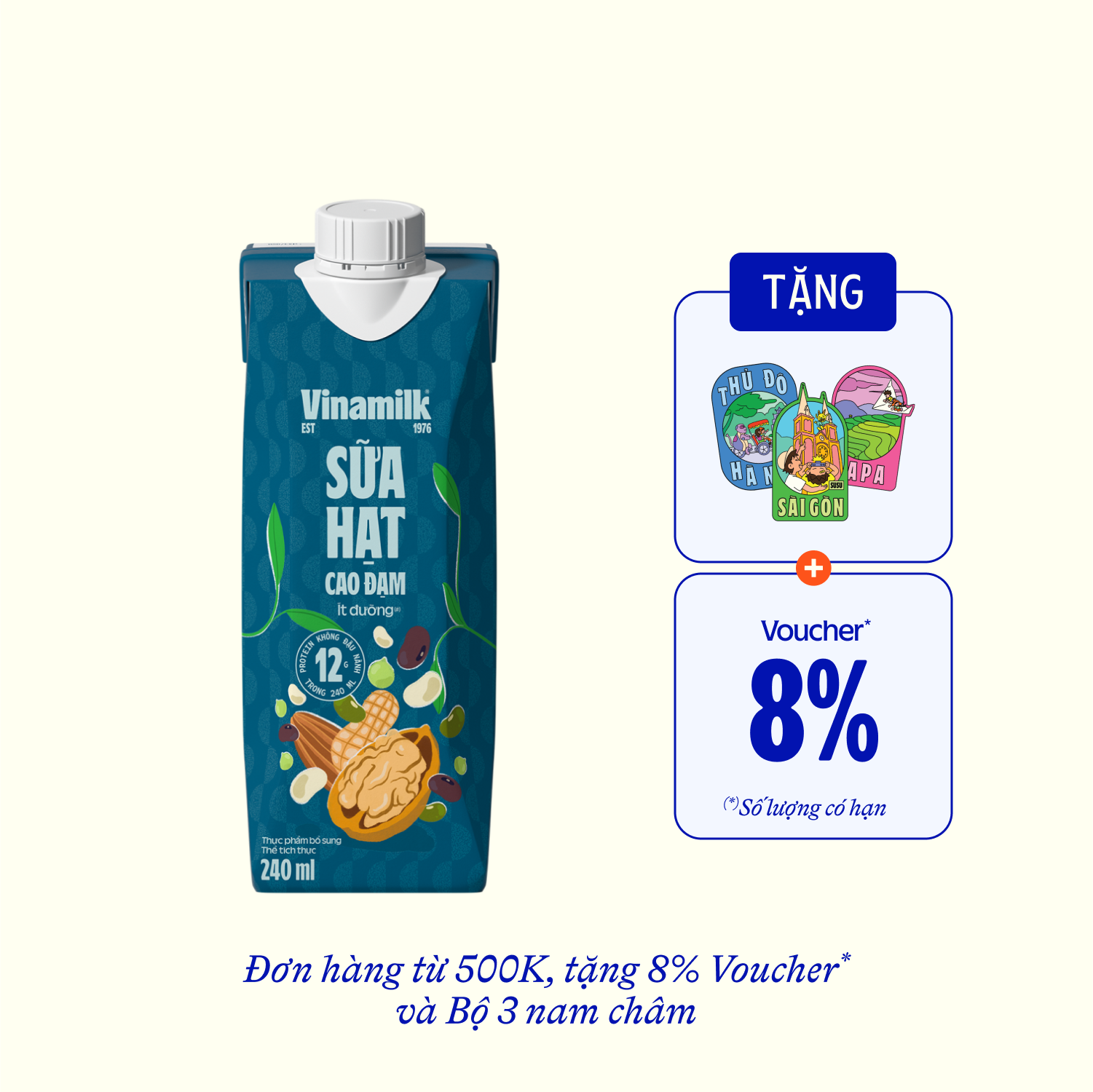 Nut Milk Vinamilk Less Sugar High Protein 240ml Carton of 12 Boxes
