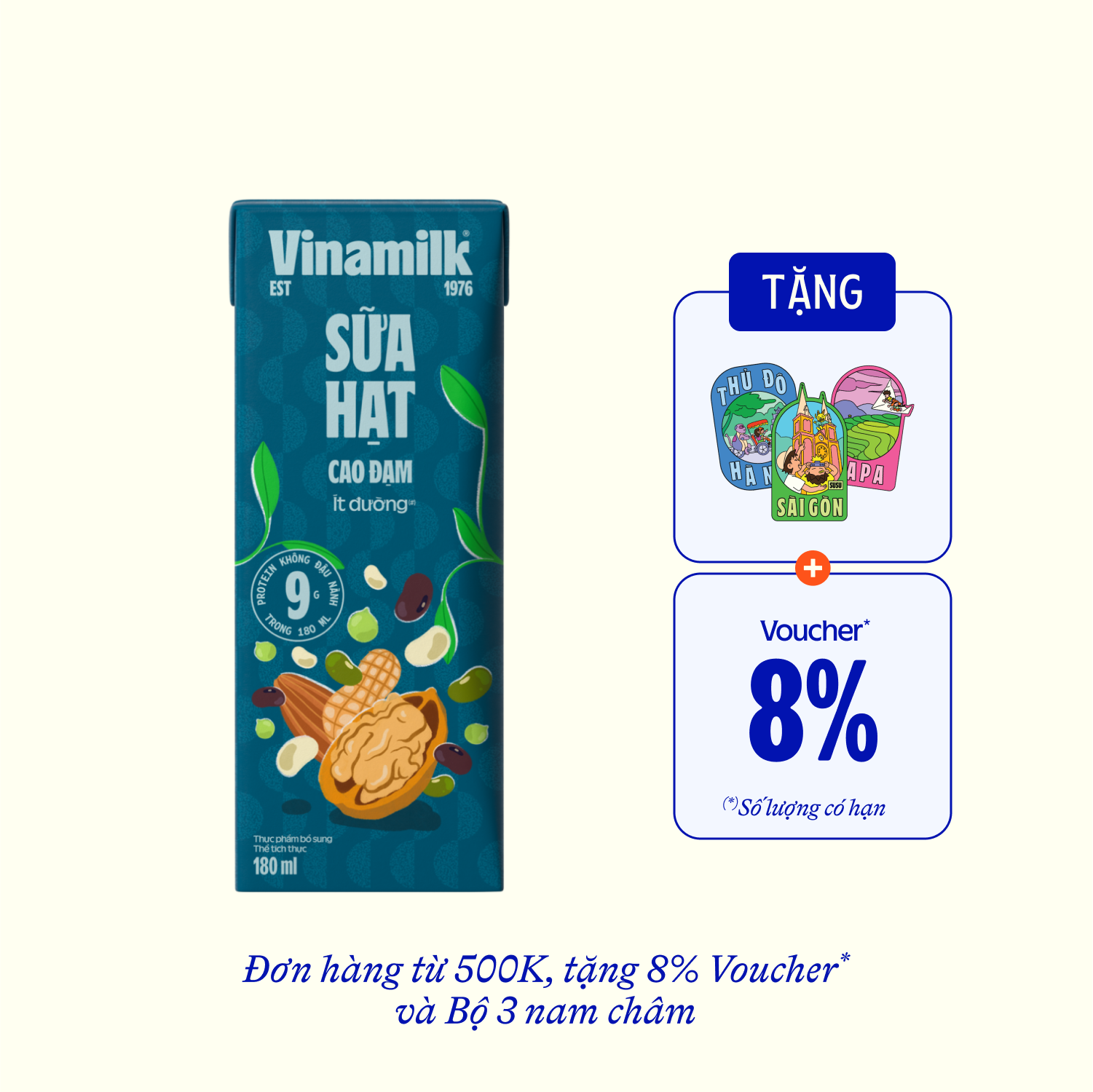 Sữa hạt Vinamilk Cao Đạm ít đường 180ml Thùng 24 hộp