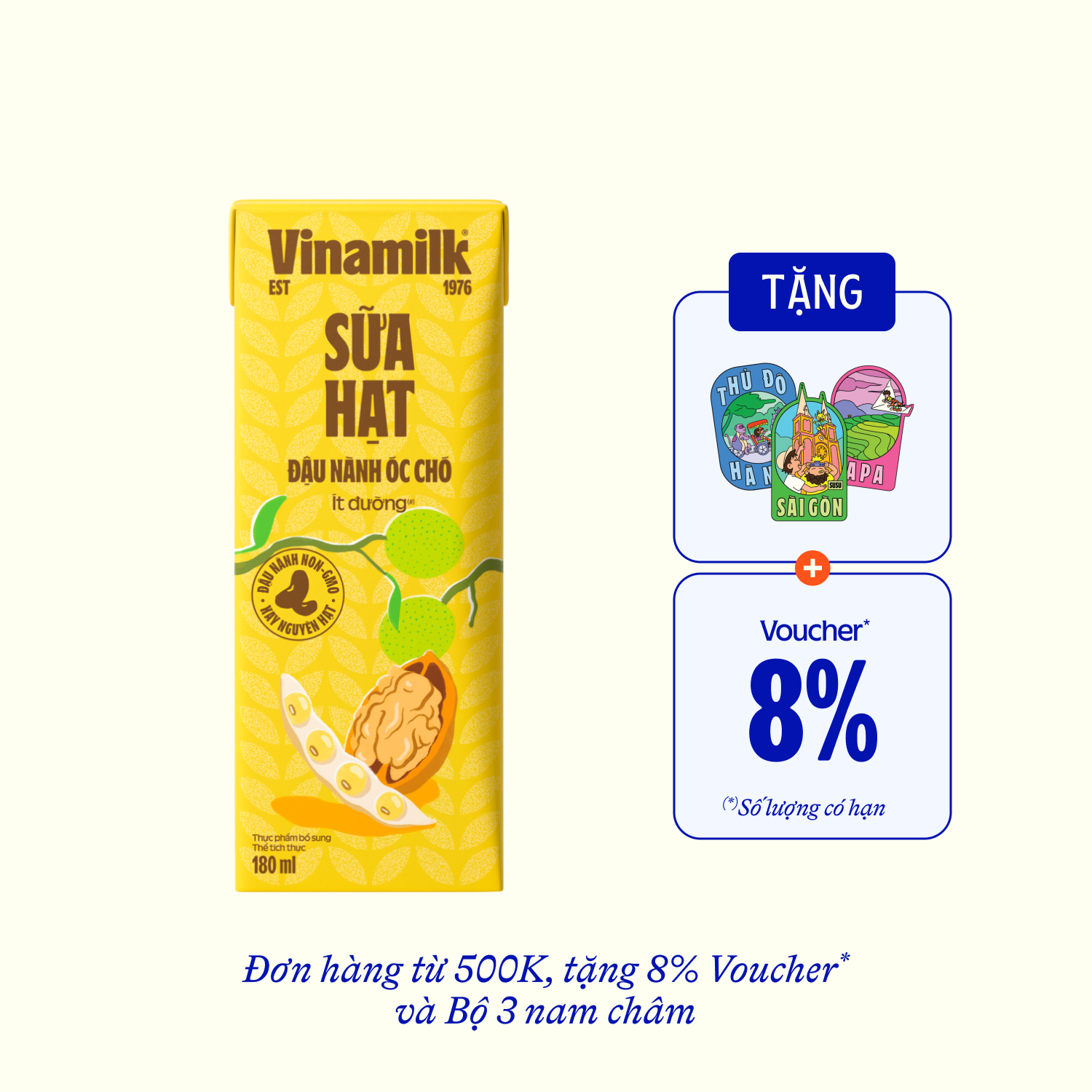 Nut Milk Vinamilk Soy & Walnut 180ml Carton of 48 Boxes