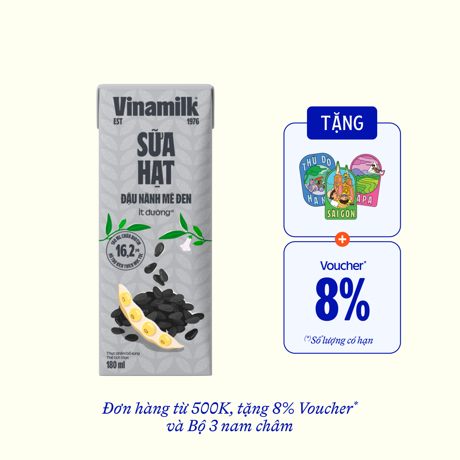 Sữa hạt Vinamilk Đậu nành mè đen 180ml