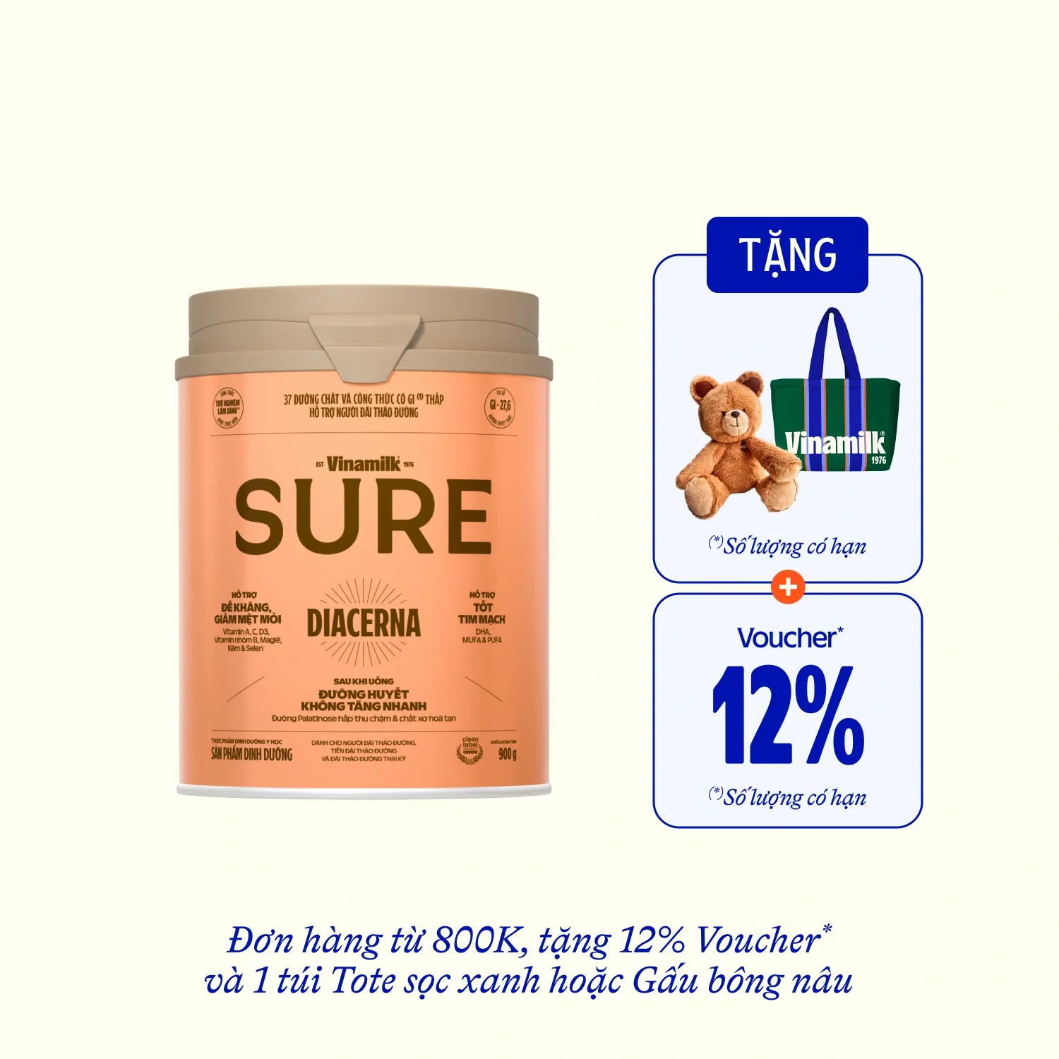 Sữa bột cho người tiểu đường Sure Diacerna 900g