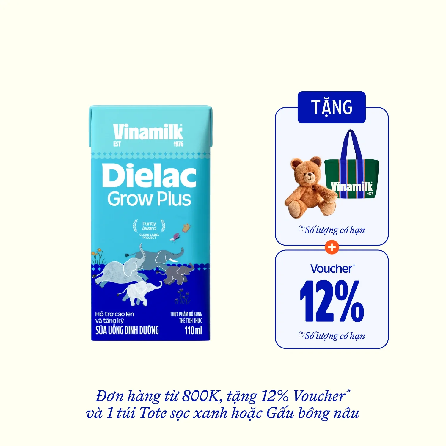 Sữa bột trẻ em pha sẵn Dielac Grow Plus (trên 1 tuổi) 110ml Thùng 48 hộp