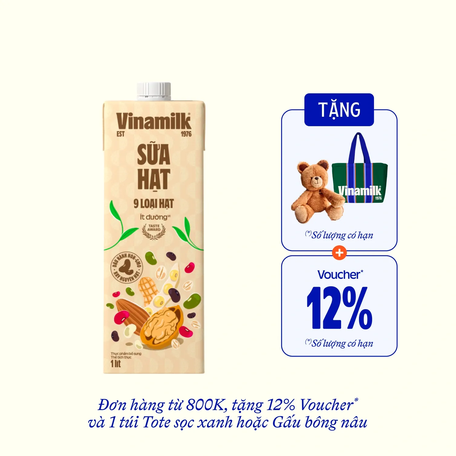 Sữa hạt Vinamilk 9 loại hạt ít đường 1L