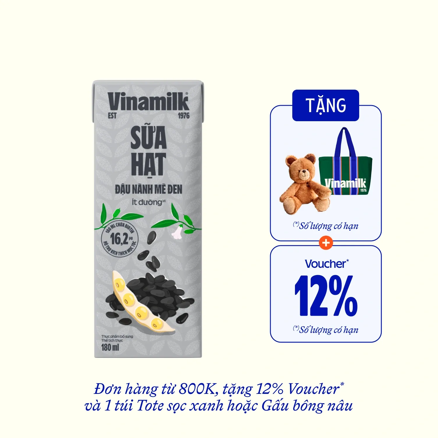 Sữa hạt Vinamilk Đậu nành mè đen 180ml Thùng 48 hộp