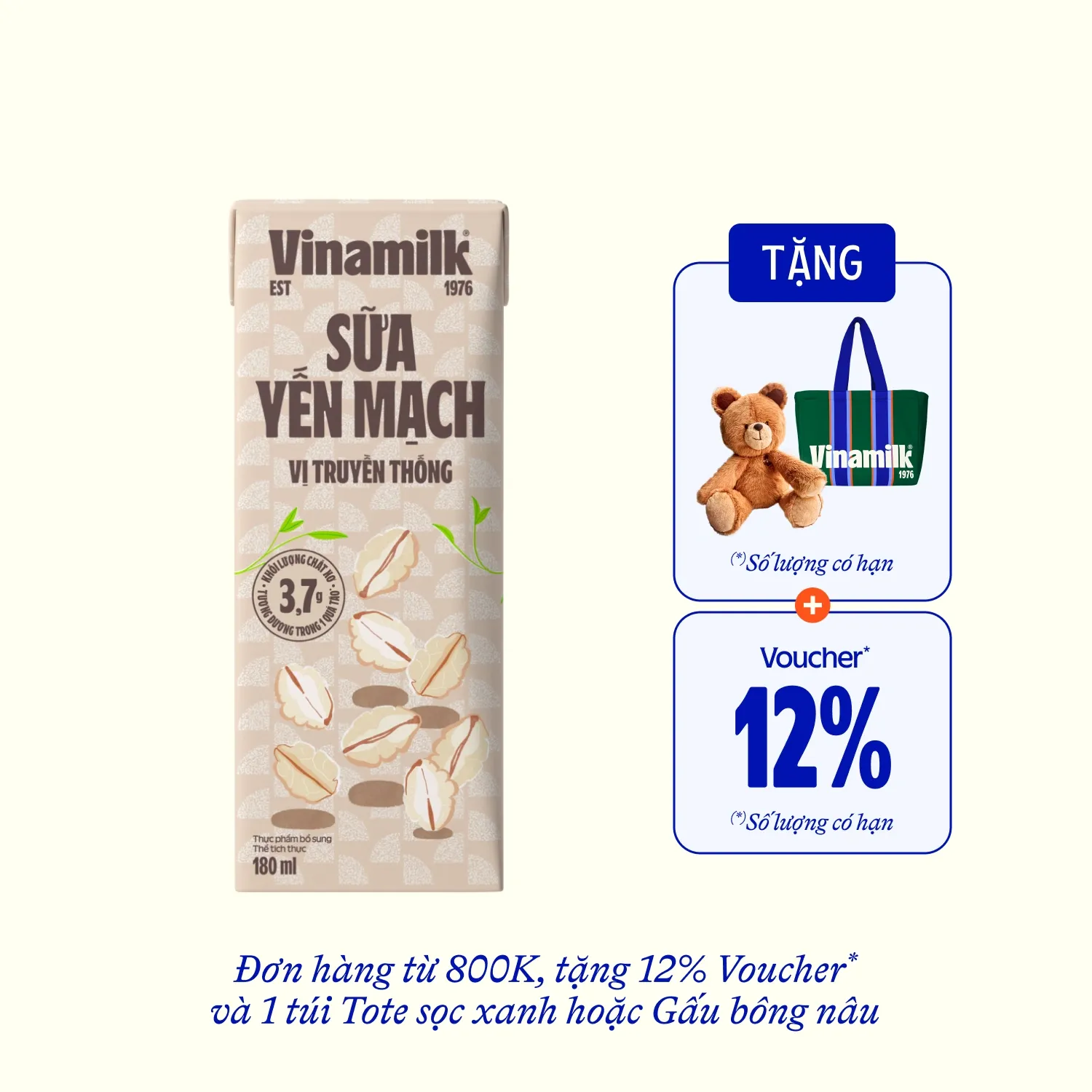 Sữa hạt Vinamilk Sữa yến mạch 180ml Thùng 24 hộp