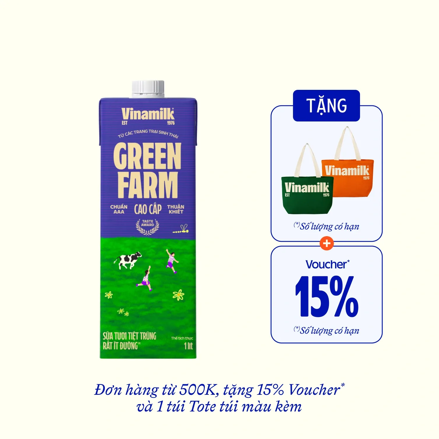 Sữa tươi tiệt trùng Green Farm Rất ít đường 1L