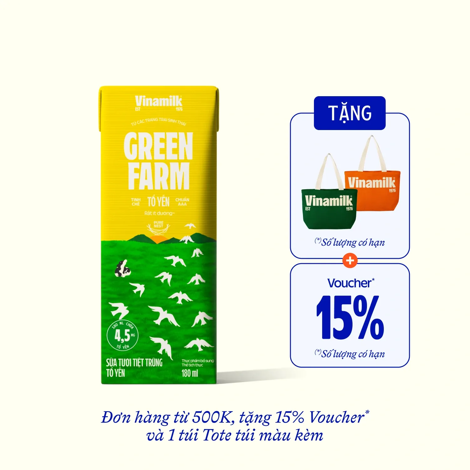 Sữa tươi tiệt trùng Green Farm Tổ Yến 180ml Thùng 24 hộp