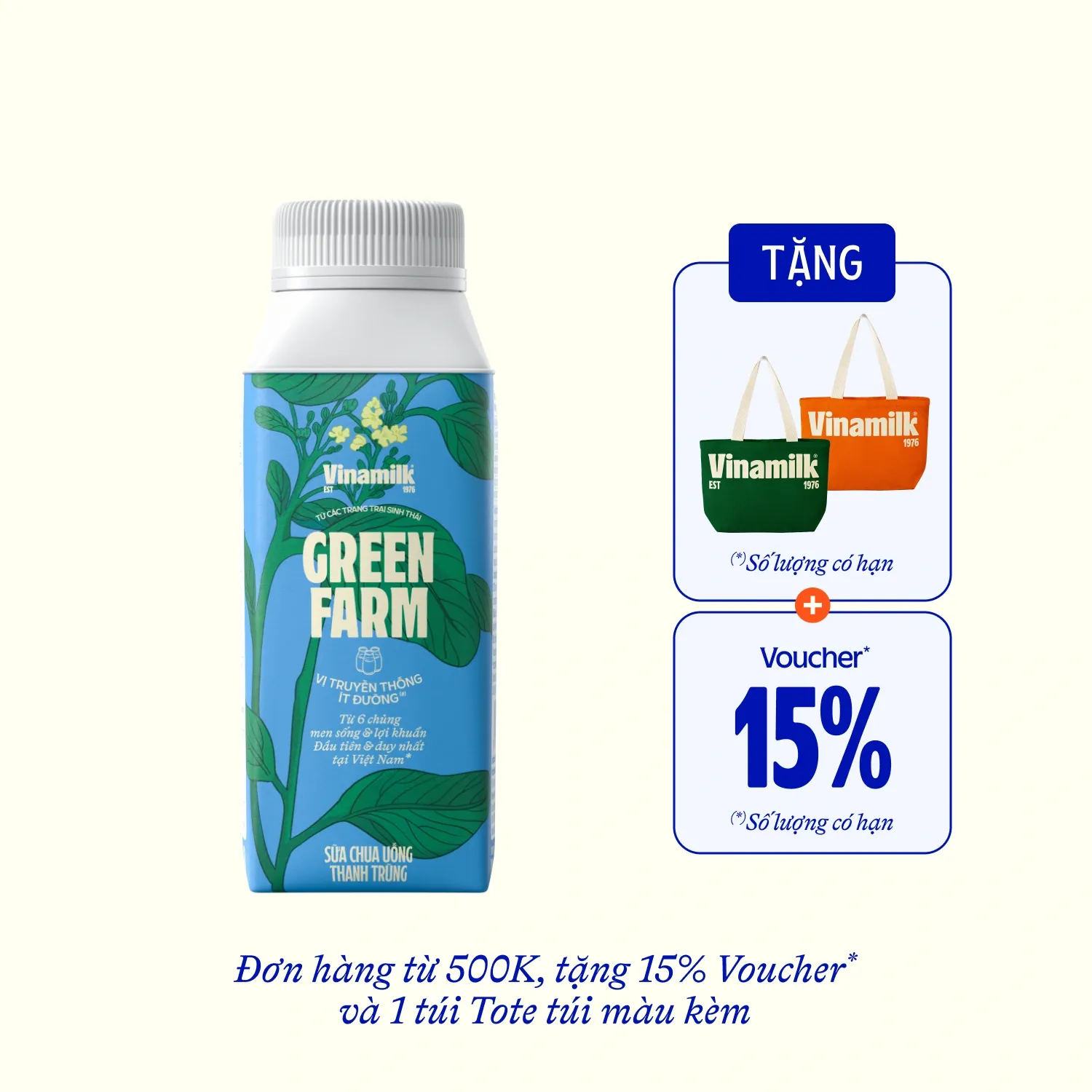 Sữa chua uống thanh trùng Green Farm Ít Đường 200ml Thùng 16 hộp