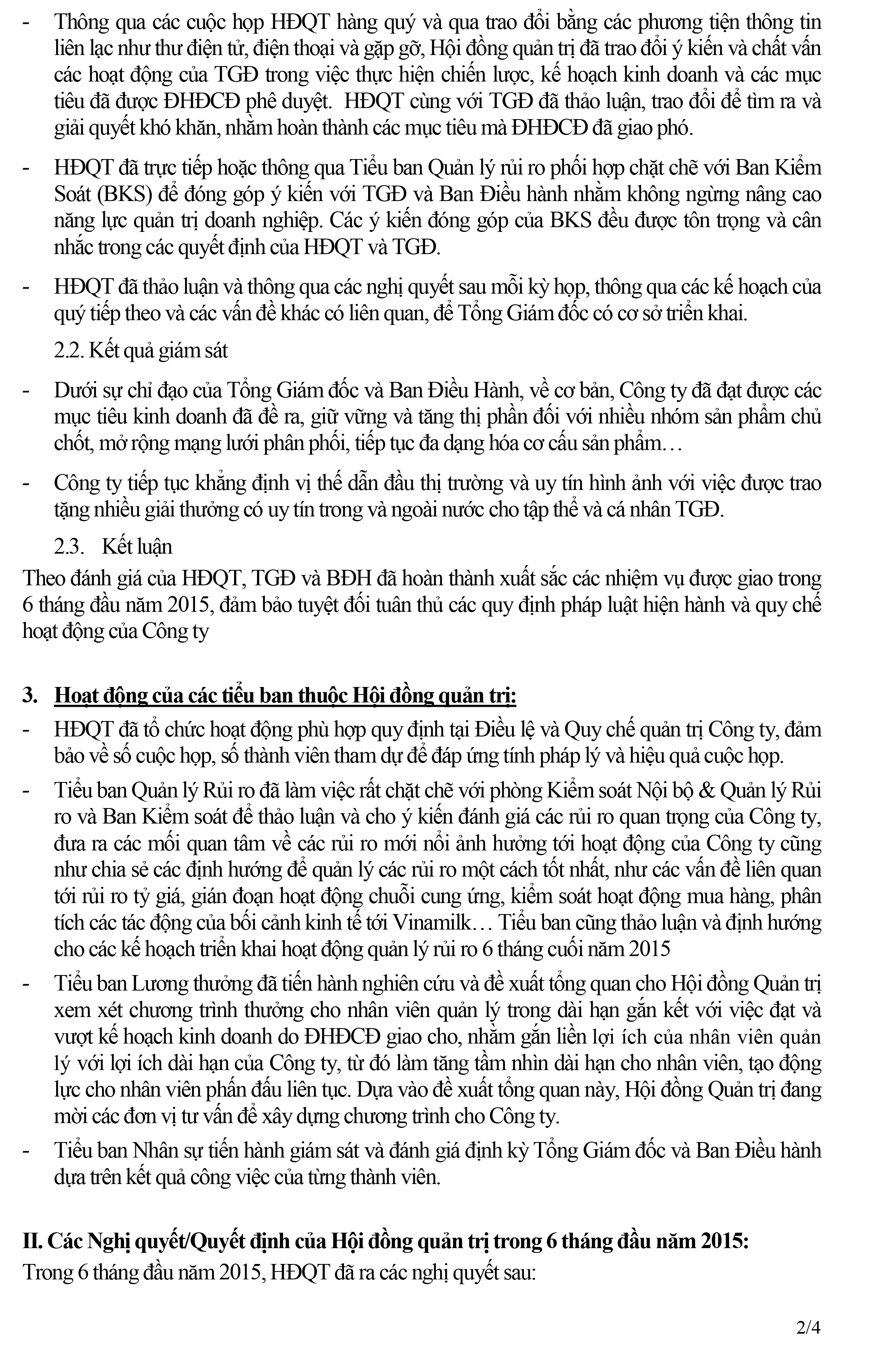 Báo cáo tình hình quản trị Công ty 6 tháng đầu năm 2015. 2