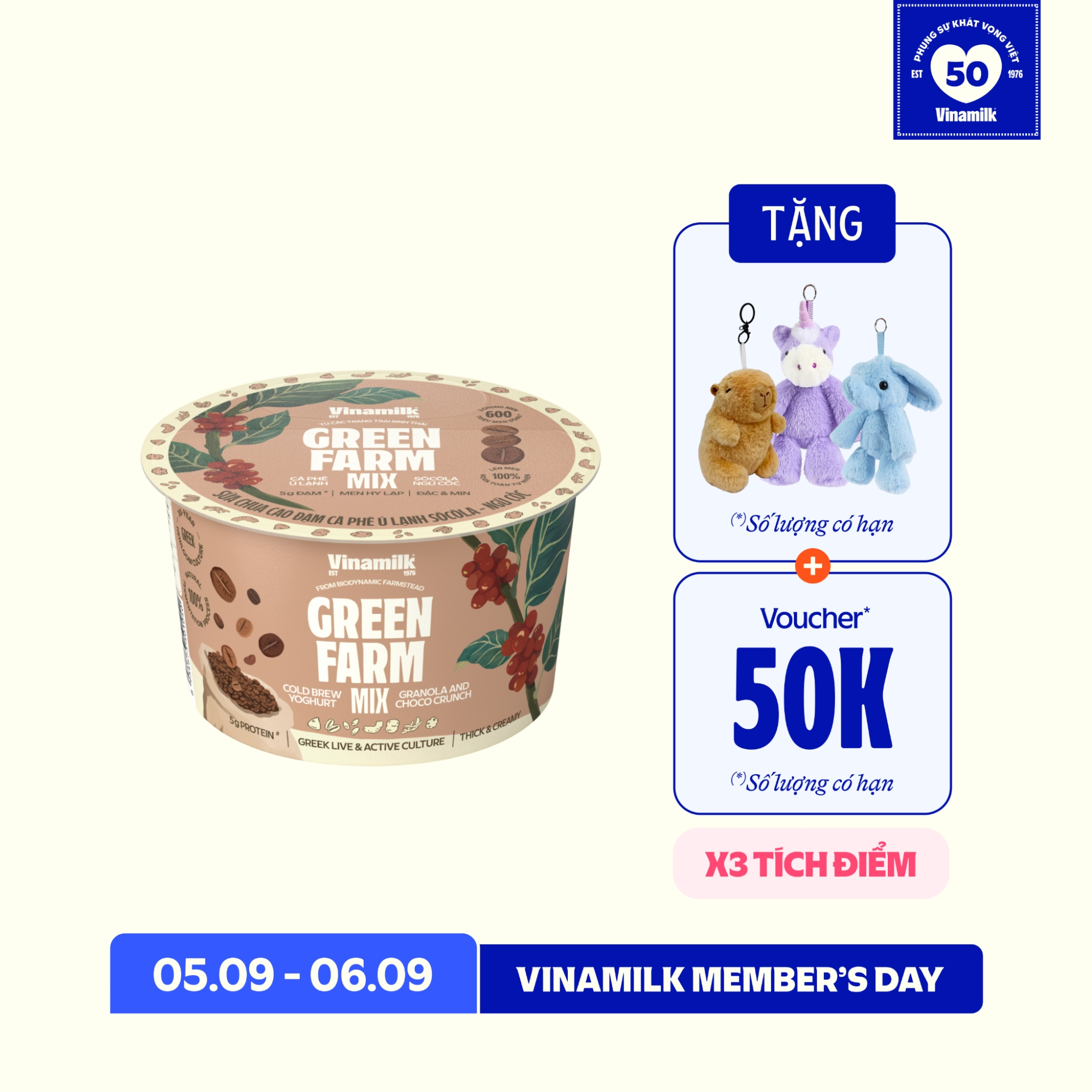 Sữa chua ăn Green Farm Cao đạm cà phê ủ lạnh socola ngũ cốc 121g