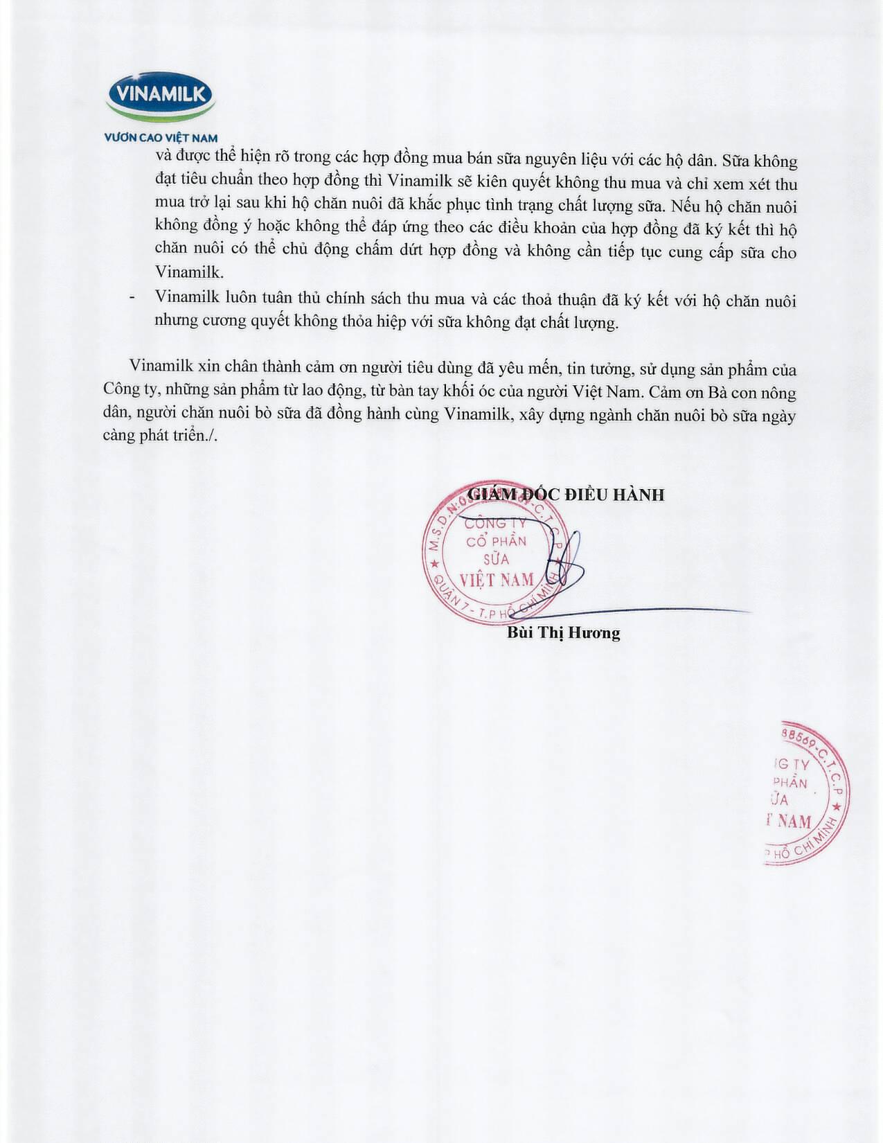 Vinamilk thông tin về sự việc một hộ chăn nuôi đổ sữa tại Nghệ An 2