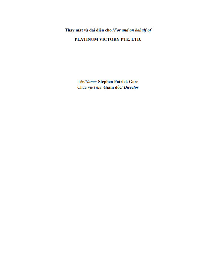 Report on results of transaction of internal person from PLATINUM VICTORY PTE. LTD. 8