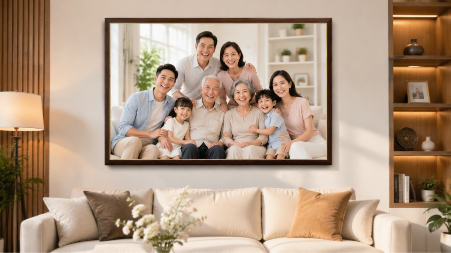 Khung ảnh gia đình mừng thọ lưu lại kỷ niệm đáng nhớ của các thành viên