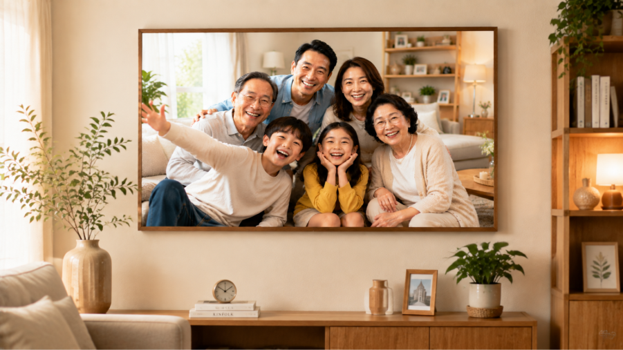Các thành viên trong gia đình cùng nhau chụp ảnh