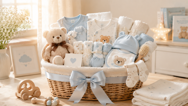 Giỏ quà các món đồ sơ sinh cho em bé