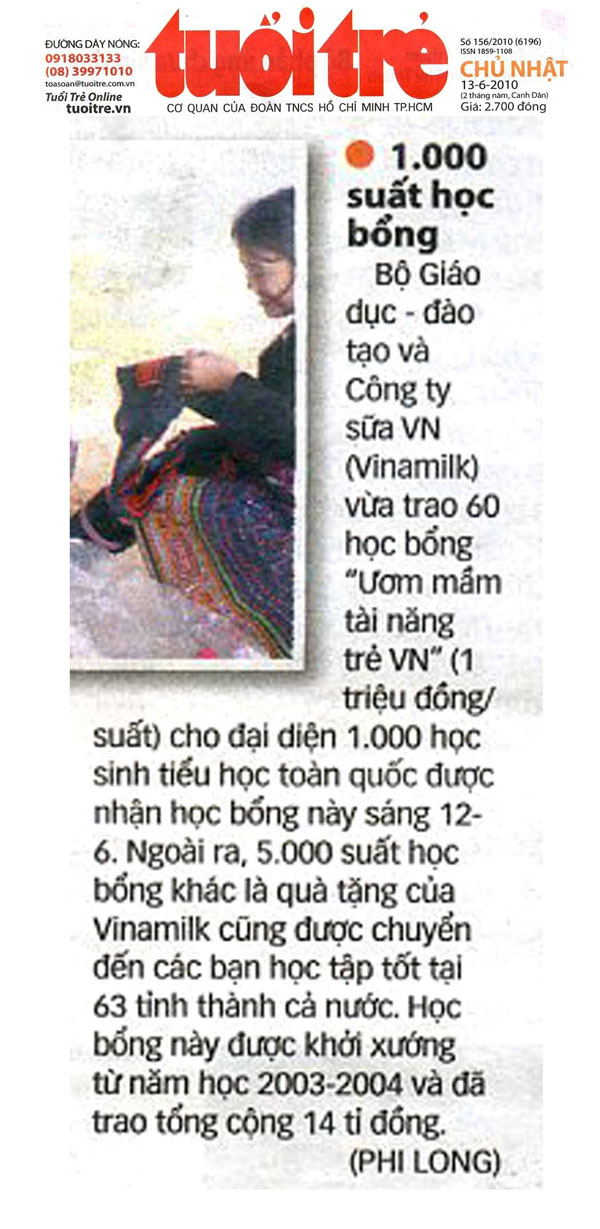 Lễ trao học bổng Vinamilk 2010 1